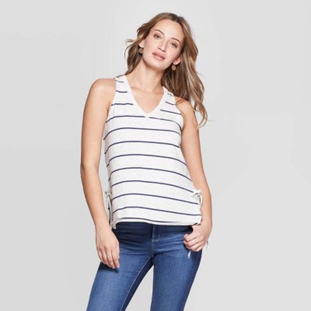 Universal Thread Gray Blue Striped Speckle Side Tie Tank Top Women's Size Medium